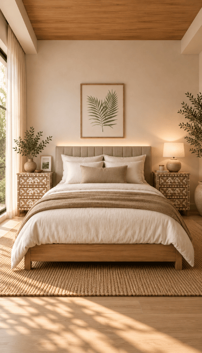 Warm neutral bedroom interior