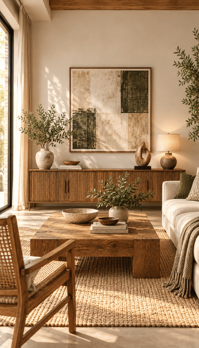 Warm rustic living room interior